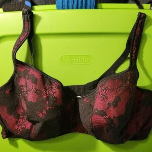 Lace Underwire Bra - Black and Red